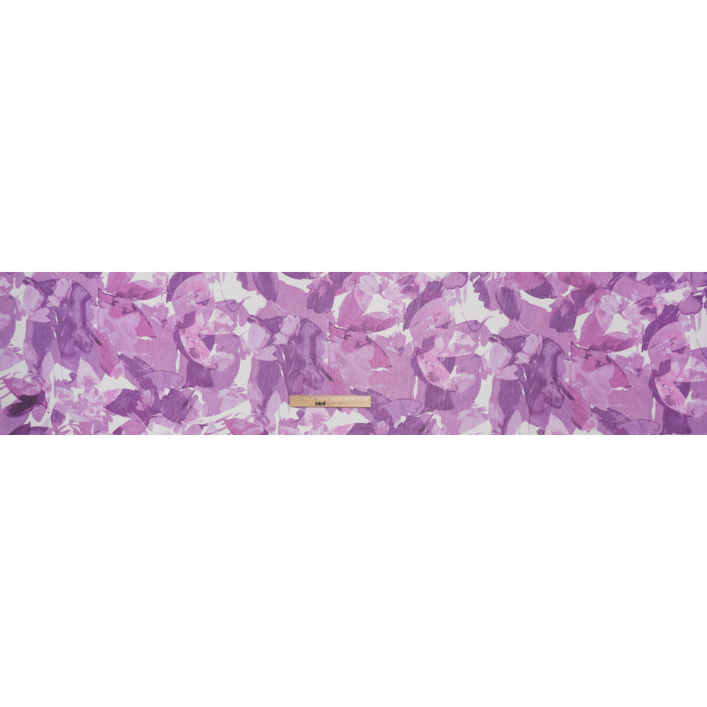 Crinkled Polyester Chiffon Print - Lilac Purple and White Abstract Watercolor Floral - Designer Deadstock - Full