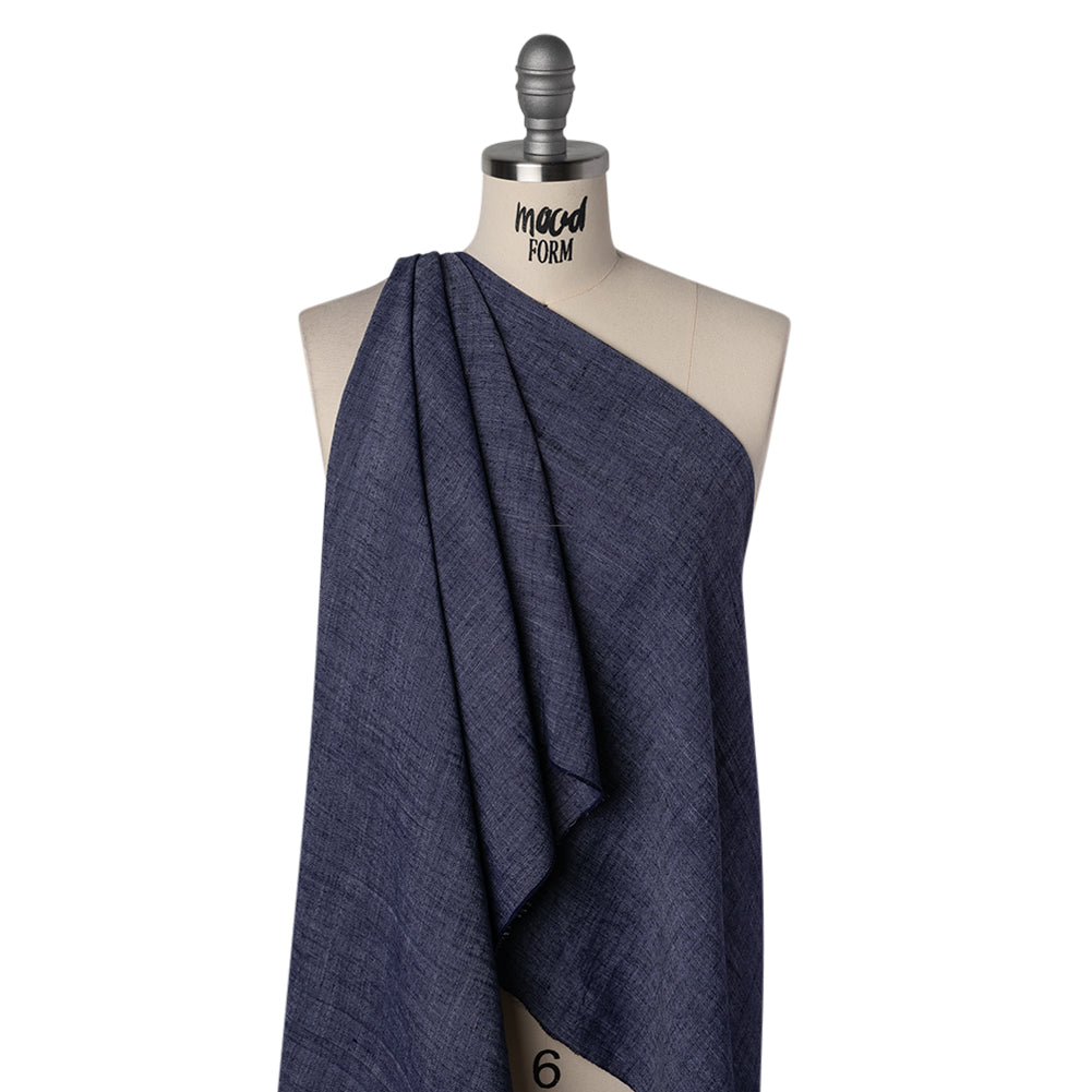 Linen, Rayon and Polyester Woven - Denim Blue - Designer Deadstock - Drape