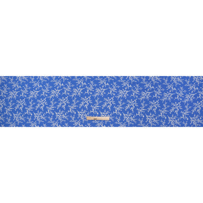 Polyester Woven with Puff Print - Azure Blue and White Foliage - Deadstock