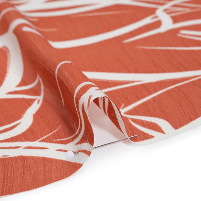 Crinkled Polyester Chiffon Print - Clay Brown and White Abstract Floral - Designer Deadstock