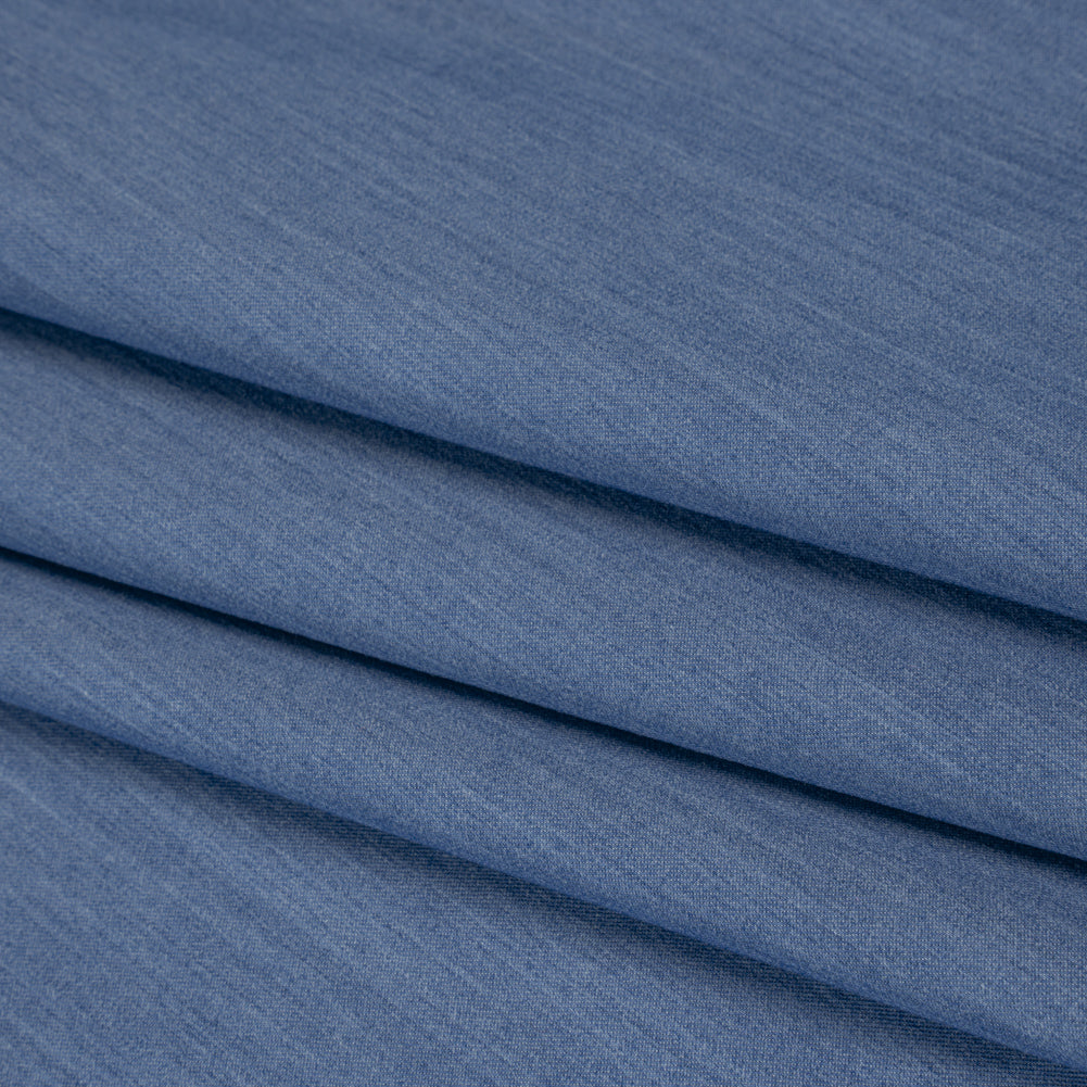 Stretch Polyester Lightweight Denim Twill - Country Denim Blue - Designer Deadstock - Folded