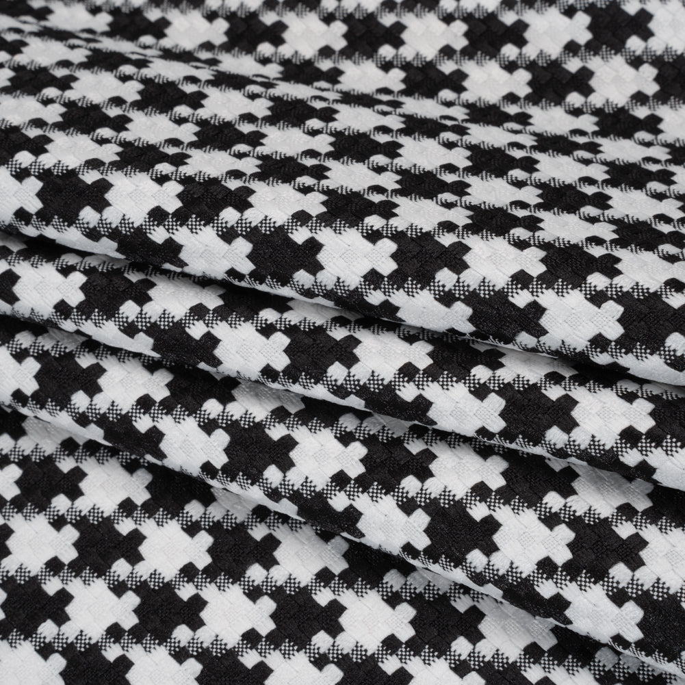 Polyester Woven - Black and White Houndstooth - Designer Deadstock - Folded
