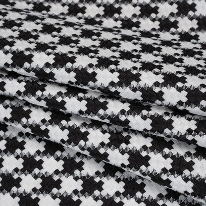 Polyester Woven - Black and White Houndstooth - Designer Deadstock
