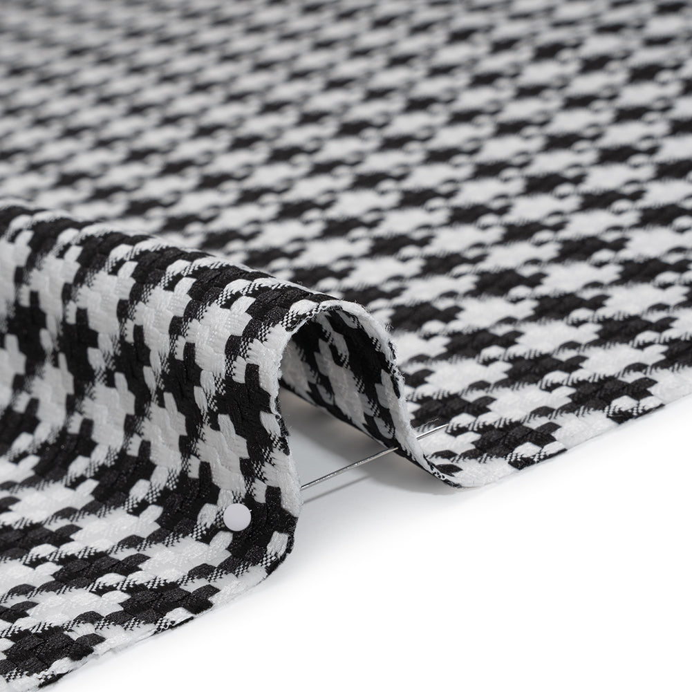 Polyester Woven - Black and White Houndstooth - Designer Deadstock - Detail