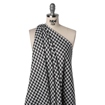 Polyester Woven - Black and White Houndstooth - Designer Deadstock