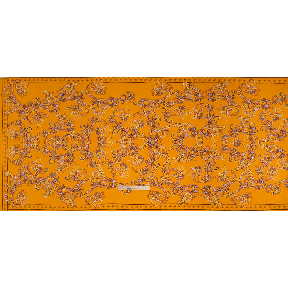 Stretch Polyester Tricot Print - Sunny Orange, Brick Red, Penny Brown Paisley - Designer Deadstock - Full