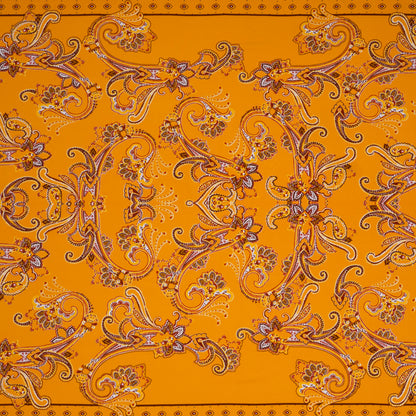 Stretch Polyester Tricot Print - Sunny Orange, Brick Red, Penny Brown Paisley - Designer Deadstock