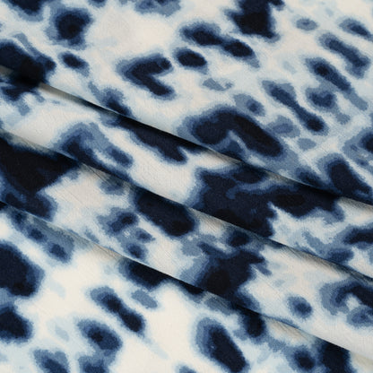 Crinkled Rayon Woven Print - Midnight Blue and Off White Tie-Dye Abstract Animal Spots - Deadstock