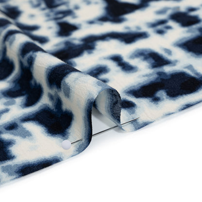 Crinkled Rayon Woven Print - Midnight Blue and Off White Tie-Dye Abstract Animal Spots - Deadstock