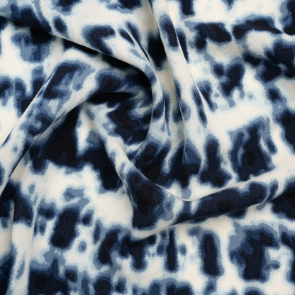 Crinkled Rayon Woven Print - Midnight Blue and Off White Tie-Dye Abstract Animal Spots - Deadstock