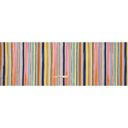 Stretch Drapey Polyester Woven Print - Sky Blue, Rusty Orange and Pink Painterly Barcode Stripes - Designer Deadstock - Full