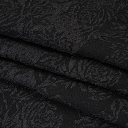 Polyester and Cotton Brocade - Black Floral - Designer Deadstock