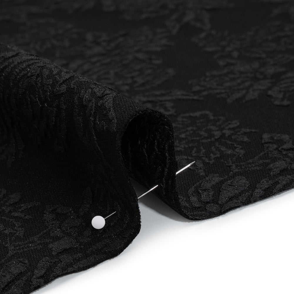Polyester and Cotton Brocade - Black Floral - Designer Deadstock - Detail