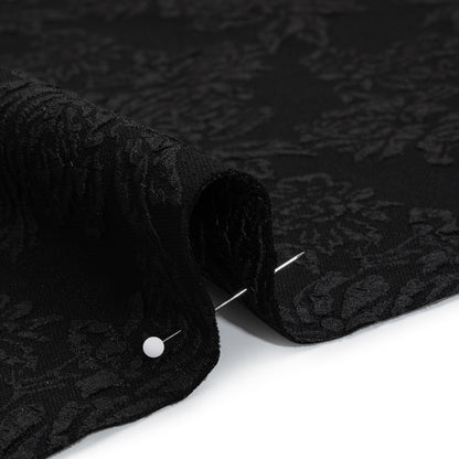 Polyester and Cotton Brocade - Black Floral - Designer Deadstock