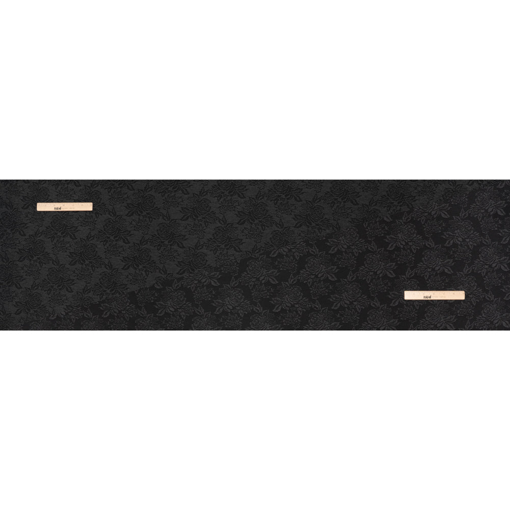 Polyester and Cotton Brocade - Black Floral - Designer Deadstock - Full