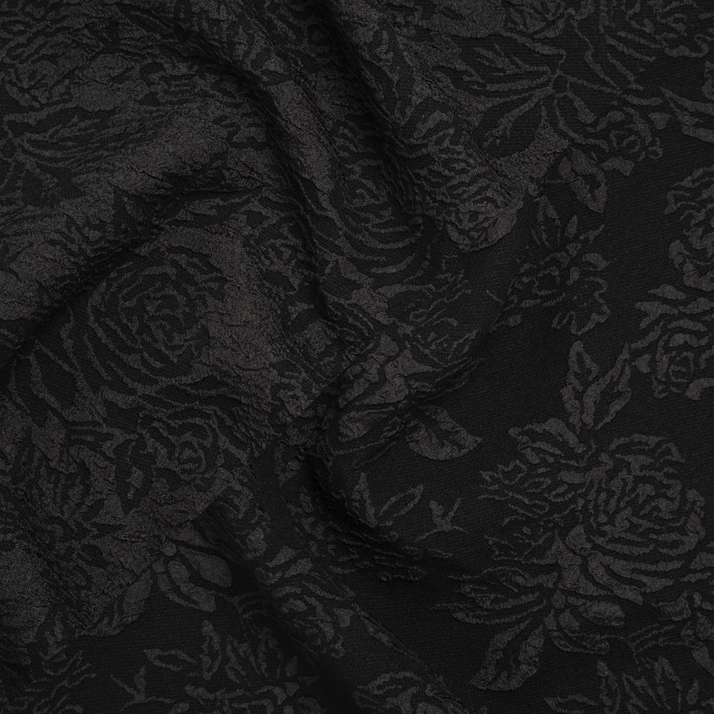 Polyester and Cotton Brocade - Black Floral - Designer Deadstock