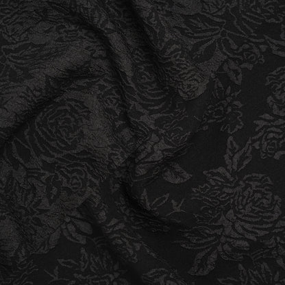 Polyester and Cotton Brocade - Black Floral - Designer Deadstock
