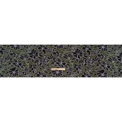 Stretch Polyester Tricot Print - Moss Green and Black Floral Doodles - Designer Deadstock