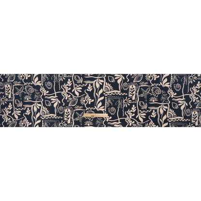 Rayon and Nylon Woven Print - Dark Navy Blue and Light Tan Simple Plants - Designer Deadstock - Full