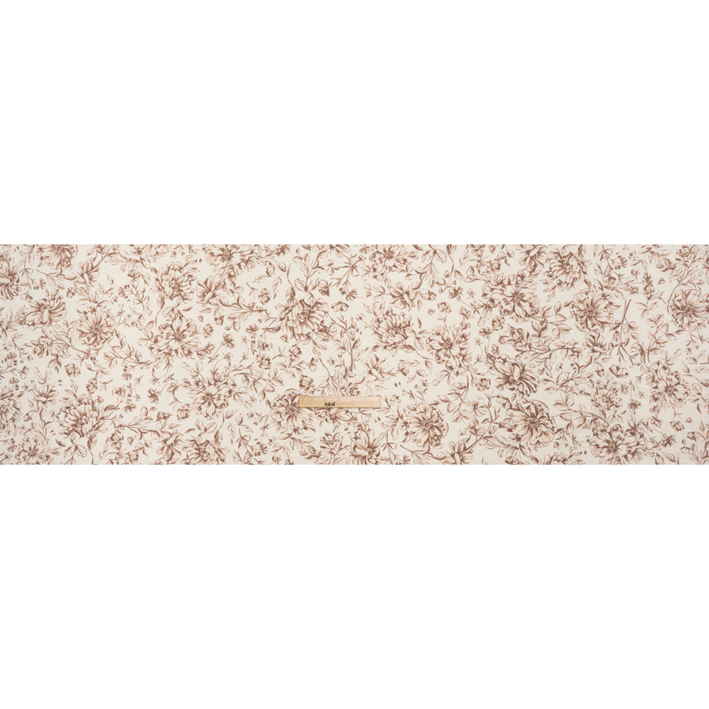 Linen and Rayon Woven Print - Chocolate Brown and Natural Cream Floral - Deadstock - Full