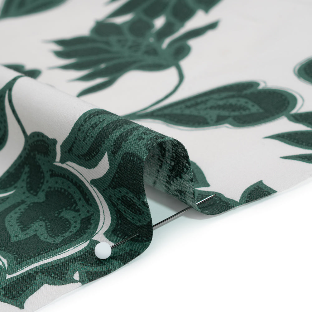 Stretch Cotton Poplin Print - Forest Green Baroque Floral - Designer Deadstock - Detail