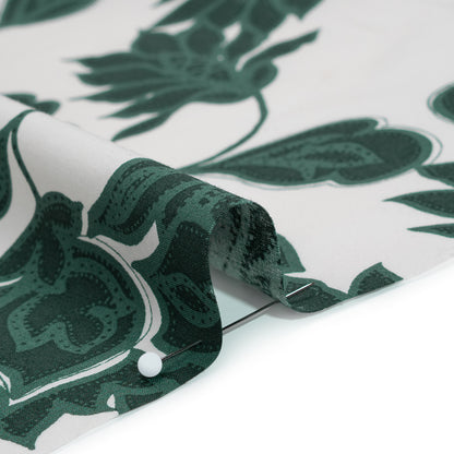 Stretch Cotton Poplin Print - Forest Green Baroque Floral - Designer Deadstock