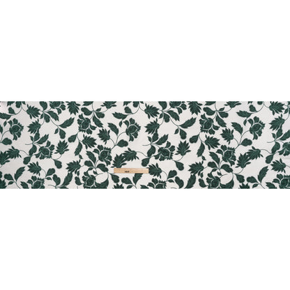 Stretch Cotton Poplin Print - Forest Green Baroque Floral - Designer Deadstock