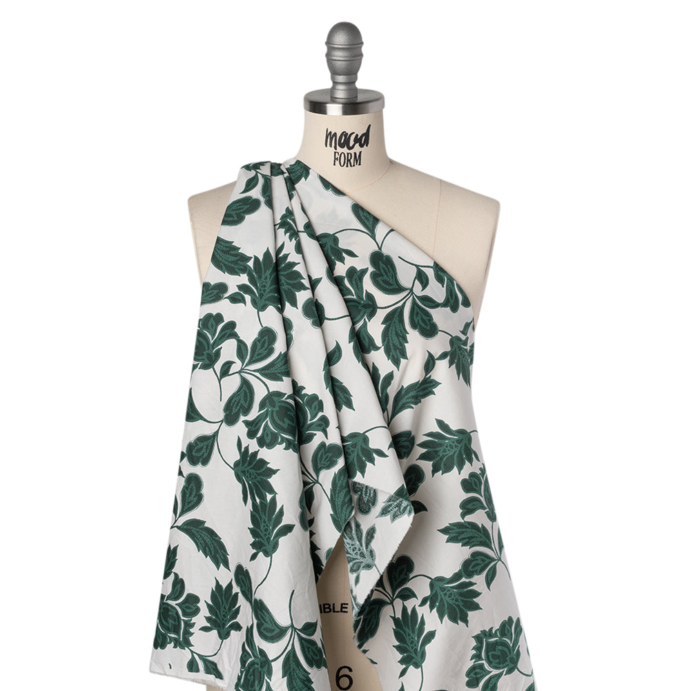 Stretch Cotton Poplin Print - Forest Green Baroque Floral - Designer Deadstock - Drape