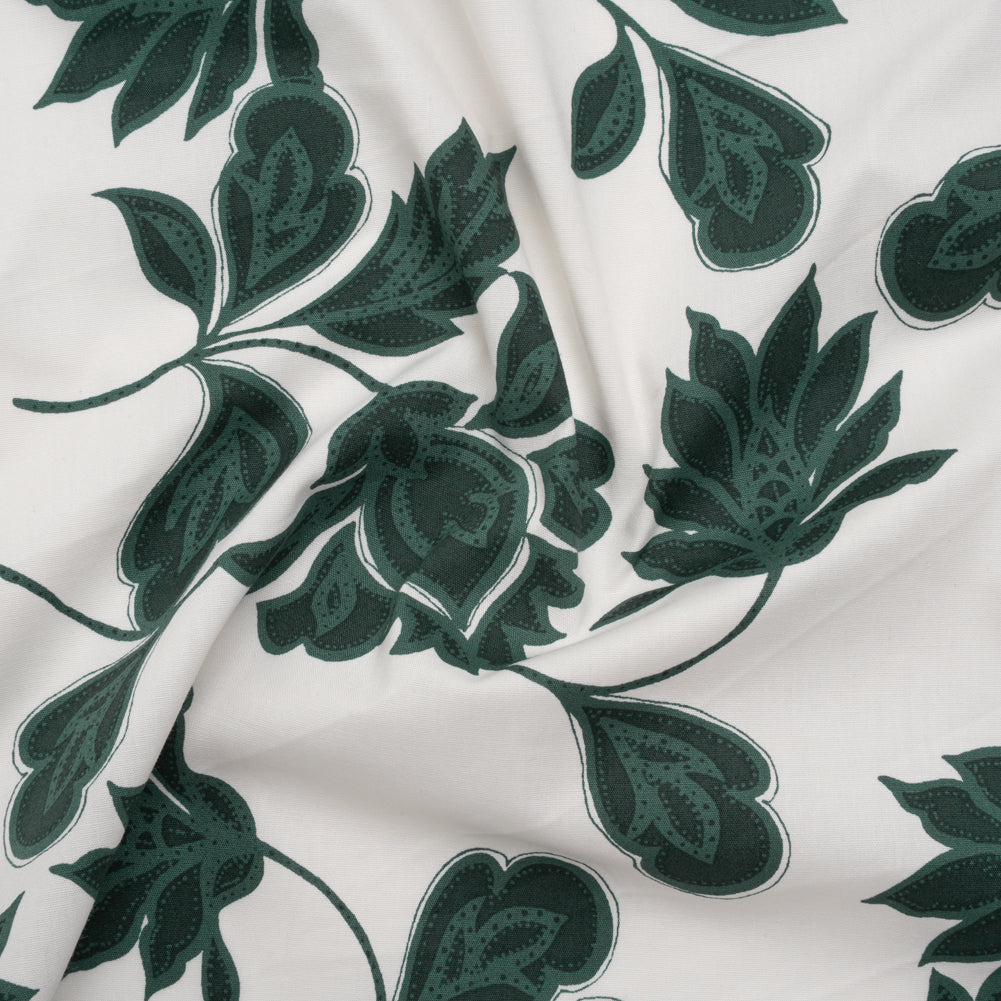 Stretch Cotton Poplin Print - Forest Green Baroque Floral - Designer Deadstock