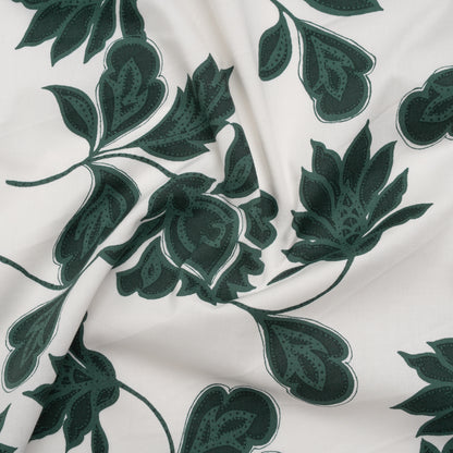 Stretch Cotton Poplin Print - Forest Green Baroque Floral - Designer Deadstock