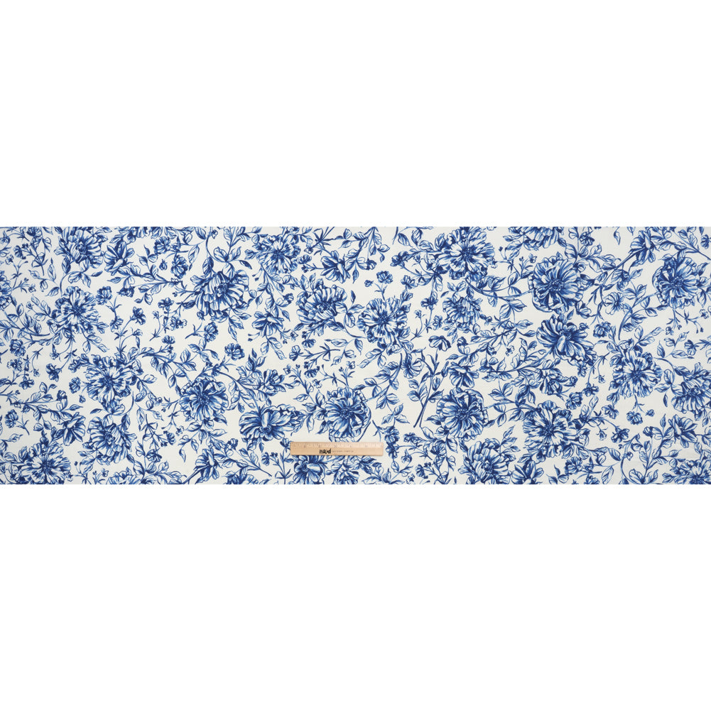 Linen and Rayon Woven Print - Rich Royal Blue and White Floral - Deadstock - Full