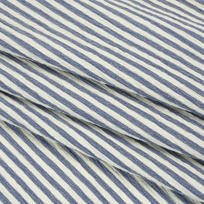 Polyester and Rayon Seersucker - Dusty Denim Blue and White Candy Stripes - Deadstock