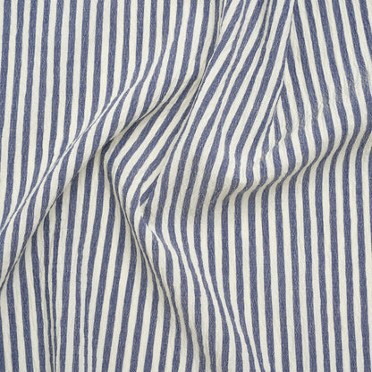 Polyester and Rayon Seersucker - Dusty Denim Blue and White Candy Stripes - Deadstock