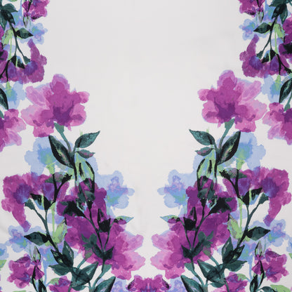 Stretch Cotton Sateen Panel - Orchid Purple, Periwinkle Blue and Green Watercolor Floral - Designer Deadstock