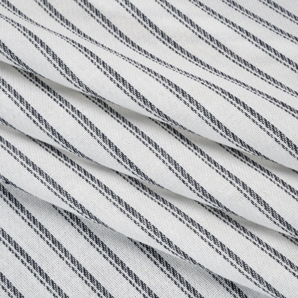 Loose Cotton Twill - Navy Blue and Natural White Balanced Stripes - Designer Deadstock - Folded