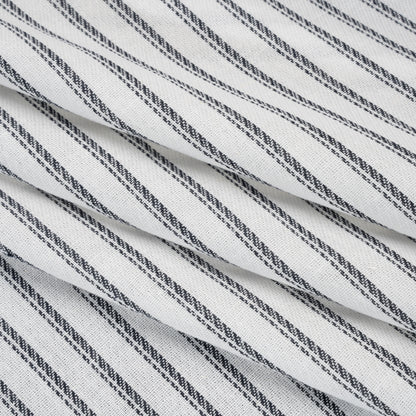 Loose Cotton Twill - Navy Blue and Natural White Balanced Stripes - Designer Deadstock