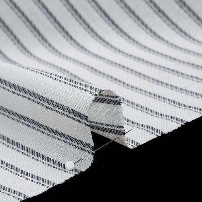 Loose Cotton Twill - Navy Blue and Natural White Balanced Stripes - Designer Deadstock