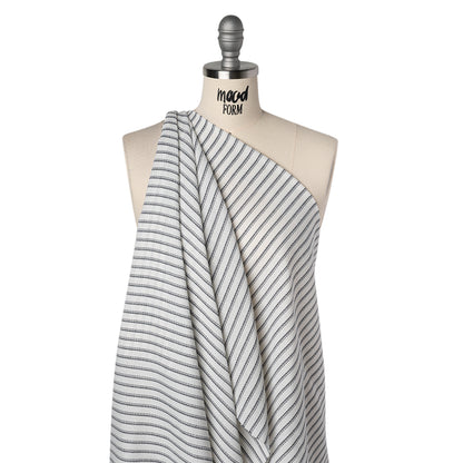 Loose Cotton Twill - Navy Blue and Natural White Balanced Stripes - Designer Deadstock