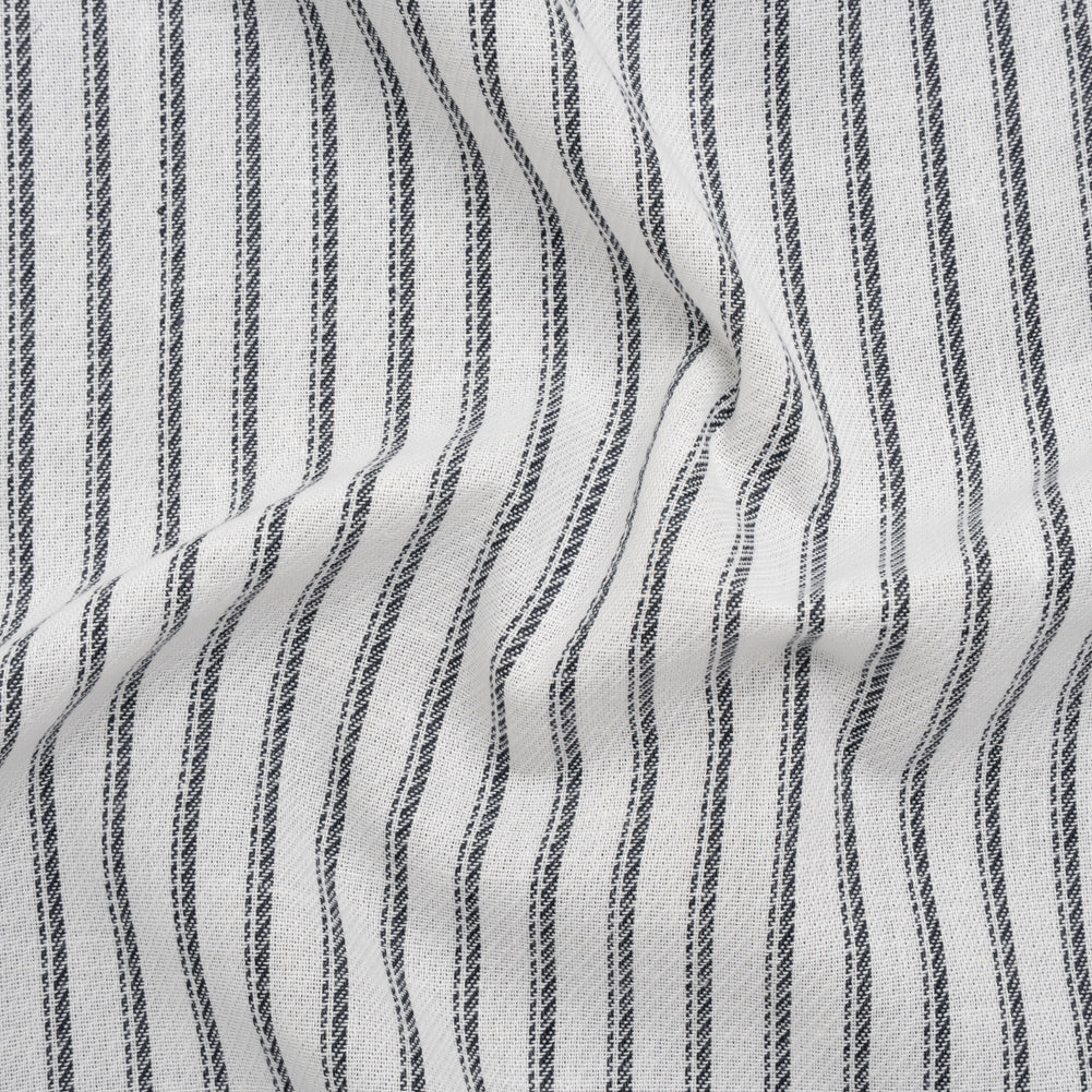 Loose Cotton Twill - Navy Blue and Natural White Balanced Stripes - Designer Deadstock