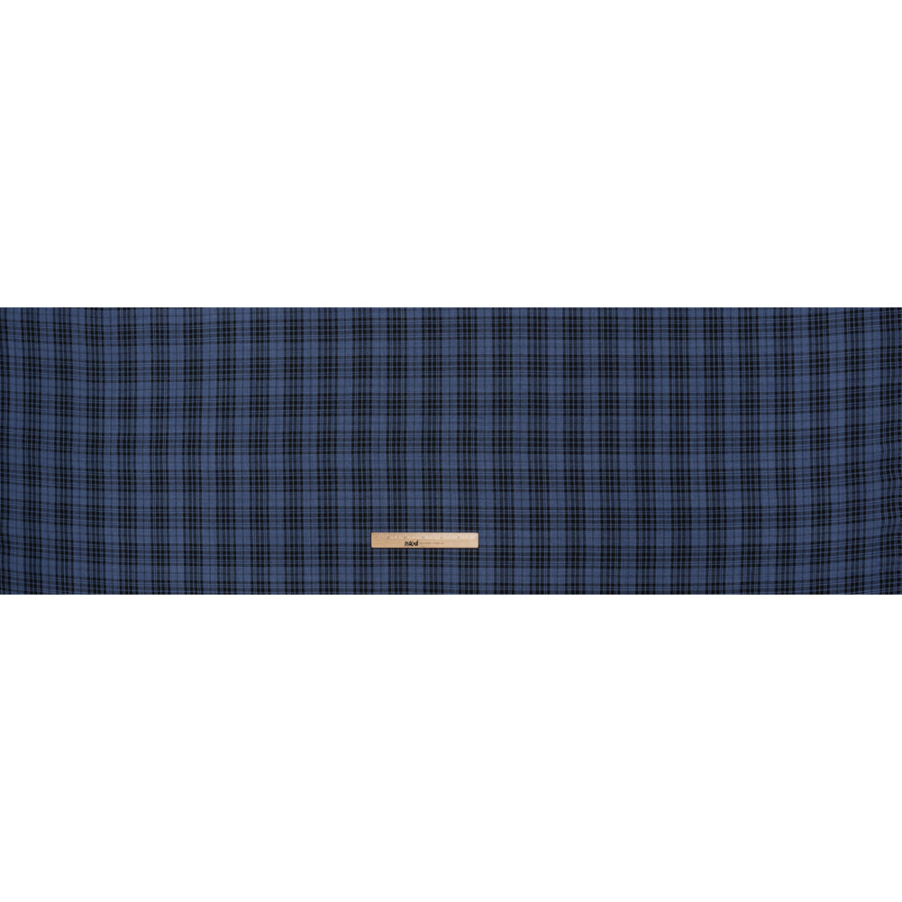 Polyester Twill - Denim Blue and Black Tartan Plaid - Deadstock - Full