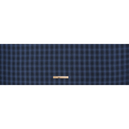 Polyester Twill - Denim Blue and Black Tartan Plaid - Deadstock