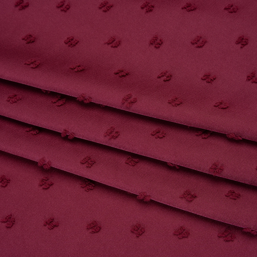 Swiss Dot Polyester Charmeuse - Berry - Designer Deadstock - Folded