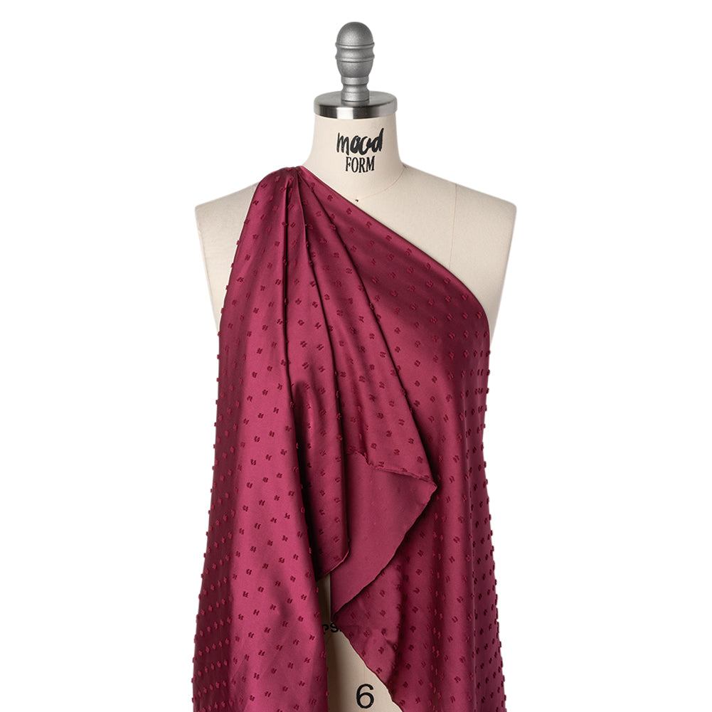 Swiss Dot Polyester Charmeuse - Berry - Designer Deadstock - Drape