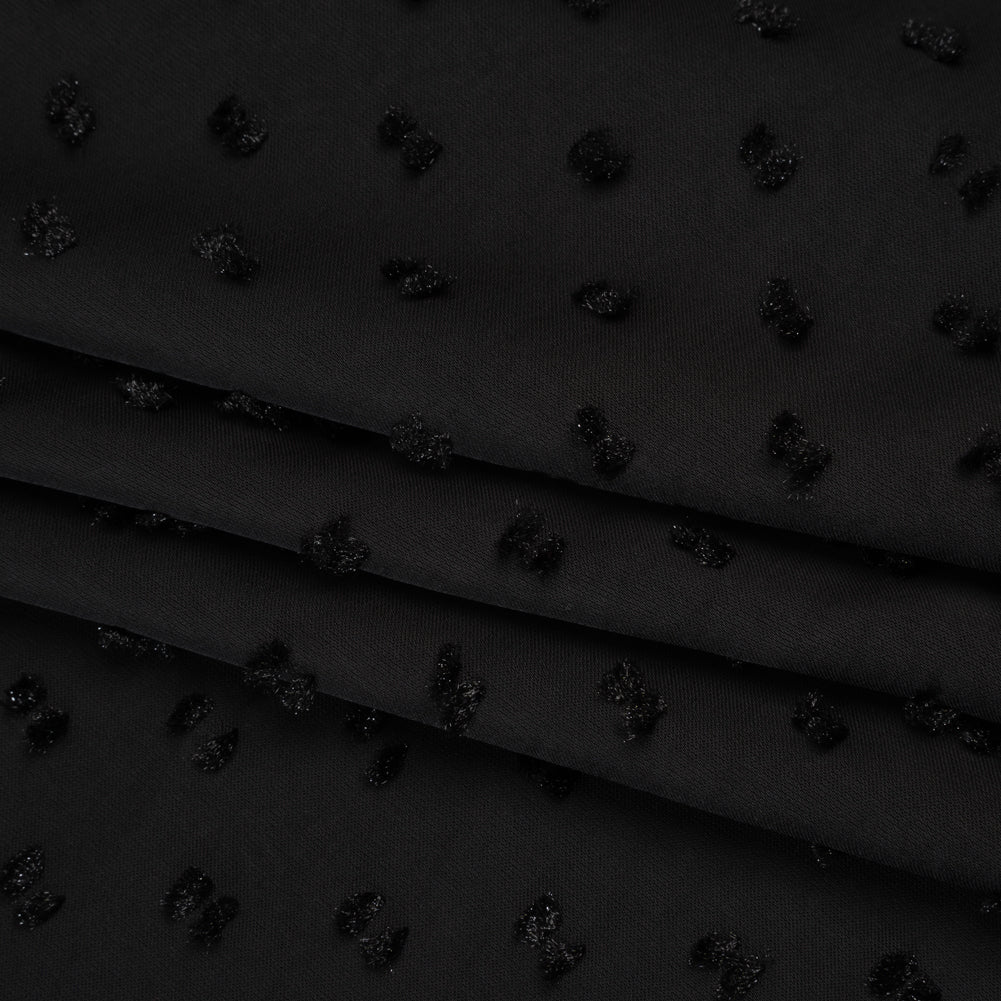 Metallic Swiss Dot Polyester Satin - Black - Designer Deadstock - Folded