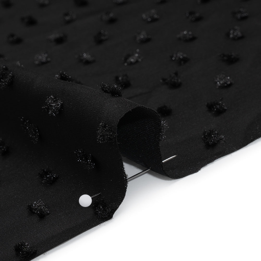 Metallic Swiss Dot Polyester Satin - Black - Designer Deadstock - Detail
