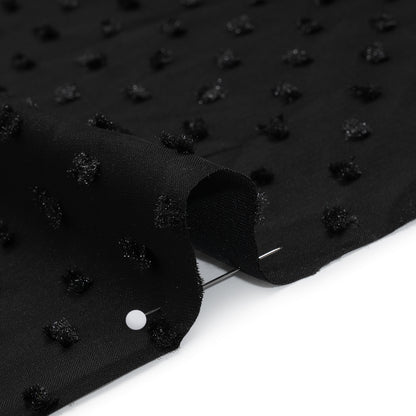 Metallic Swiss Dot Polyester Satin - Black - Designer Deadstock