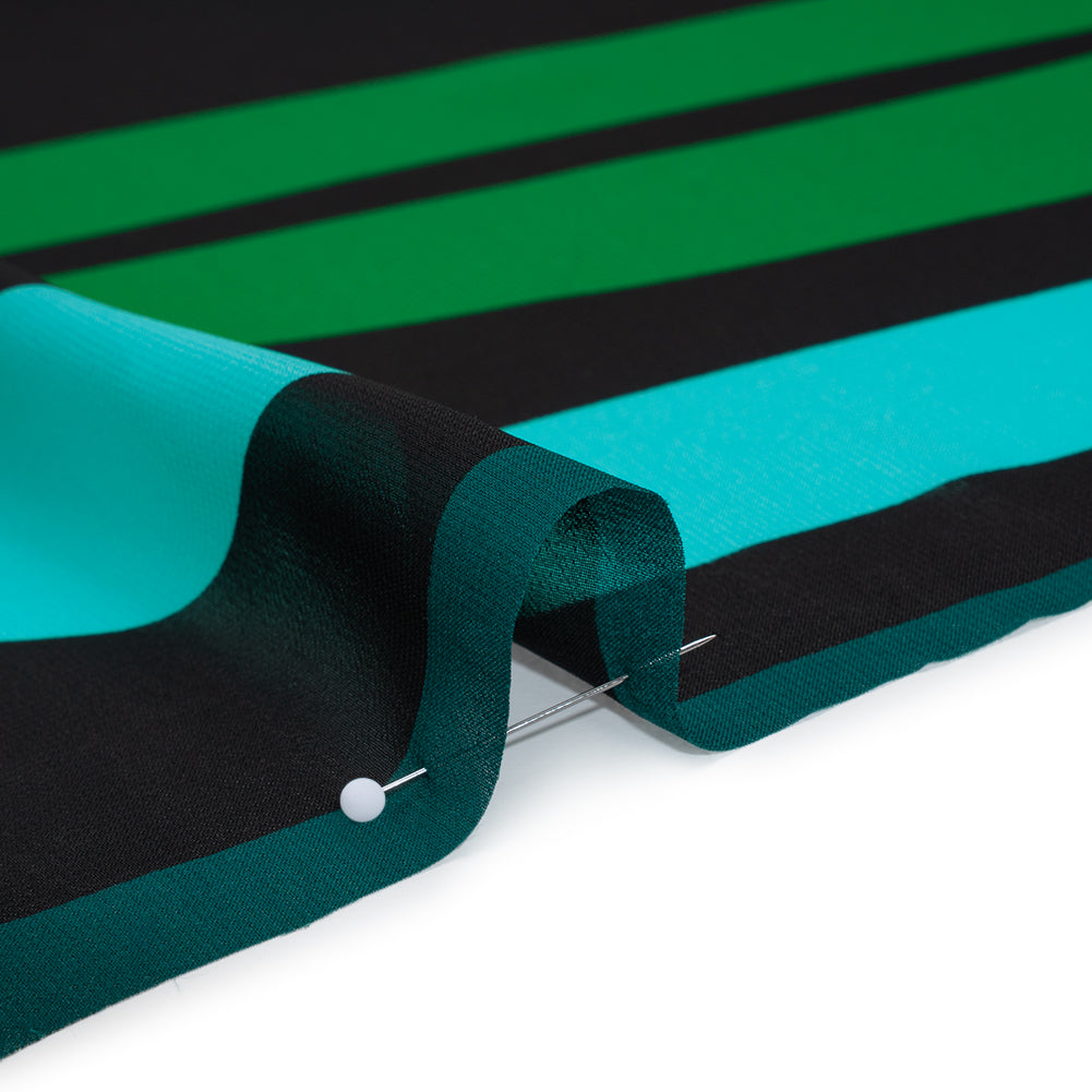 Polyester Chiffon Print - Aqua Blue, Kelly Green and Black Abstract Shapes - Designer Deadstock - Detail