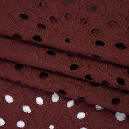 Cotton Embroidered Eyelet Voile - Sangria Red Floral - Designer Deadstock