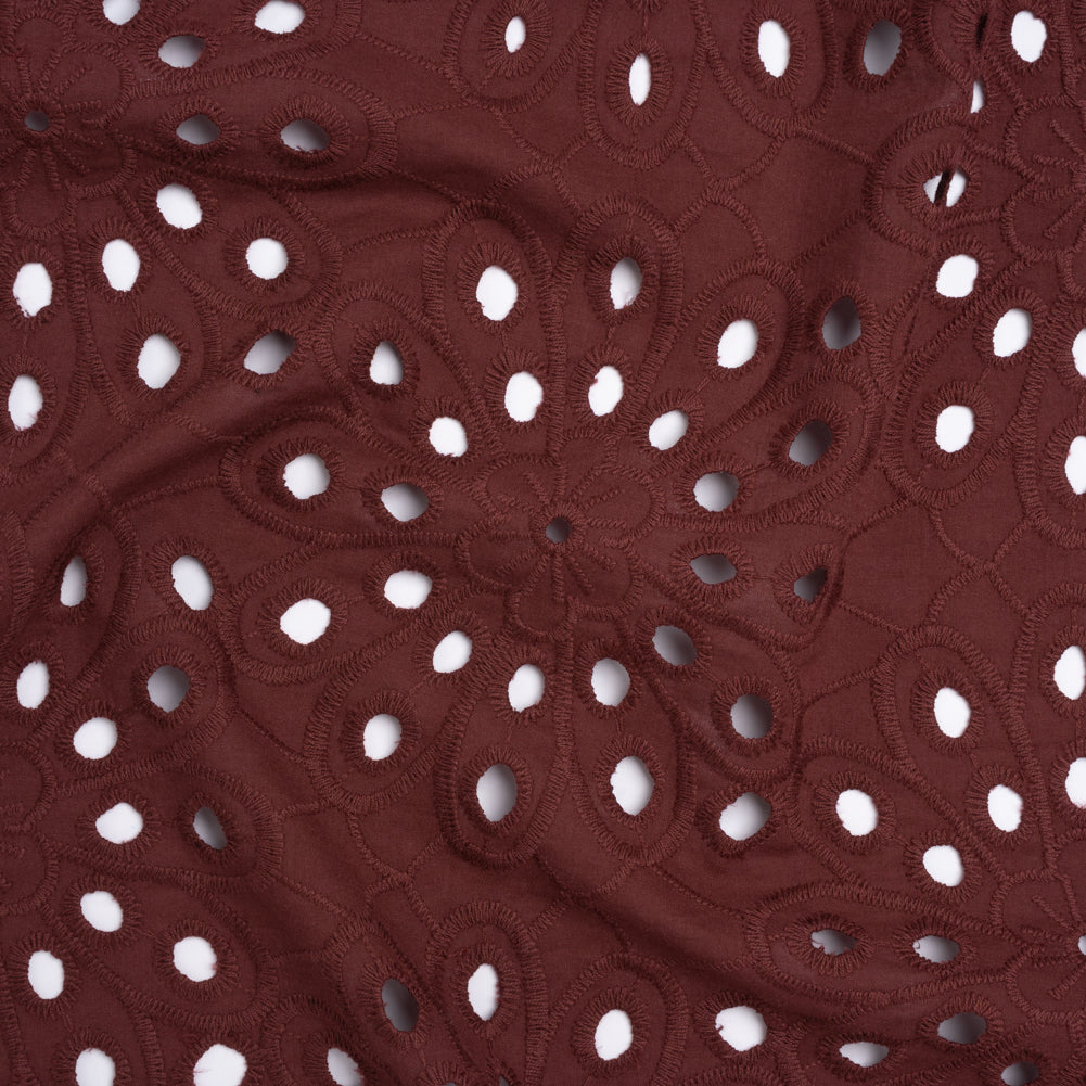 Cotton Embroidered Eyelet Voile - Sangria Red Floral - Designer Deadstock