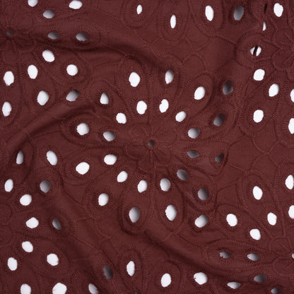 Cotton Embroidered Eyelet Voile - Sangria Red Floral - Designer Deadstock